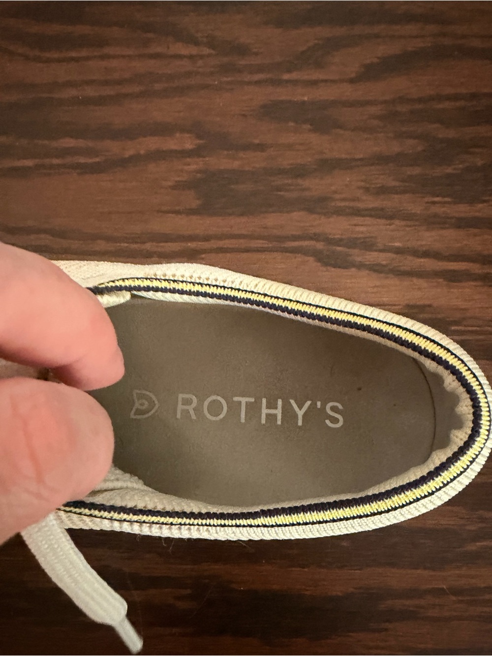 Rothy's Cream Knit Slip-On with Navy and Yellow Trim - Picture 6 of 7